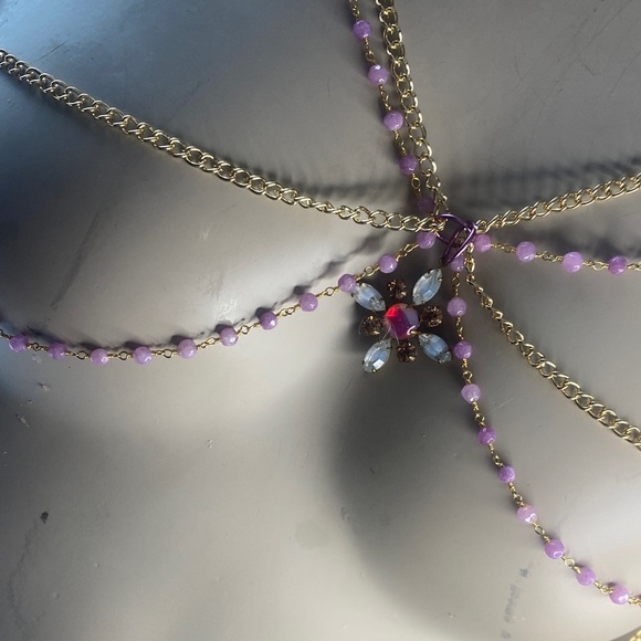 Fairy fantasy scalemail chainmail shoulder armor pauldrons pink jade gold - Picture 3 of 7